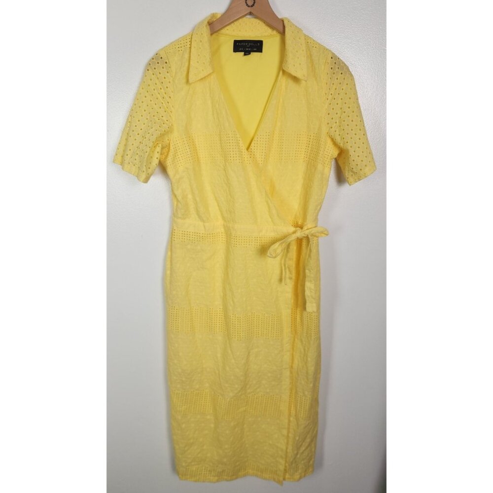 Paper Dolls London Women's Sz. 8 Yellow Eyelet Wrap Midi Dress